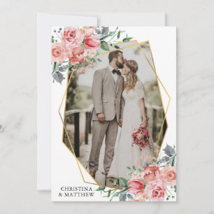 Carte De Remerciements PHOTO Mariage géométrique Floral moderne
