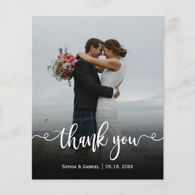 Carte de remerciements photo Mariage Lettré Budget (Devant)