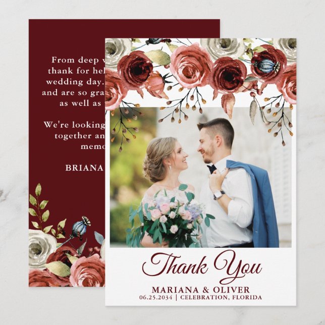 Carte de remerciements photo mariage Mélange d'aut (Devant / Derrière)