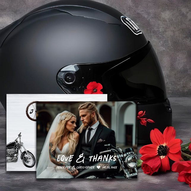 Carte de remerciements photo Mariage moto moderne (Créateur téléchargé)