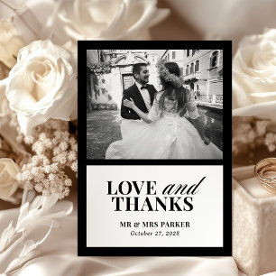 Carte De Remerciements Photo Mariage noir et blanc classique Luxe
