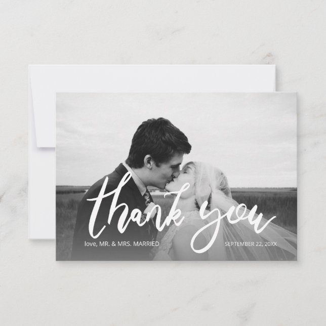 Carte De Remerciements Photo mariage noir et blanc Moderne 2B (Devant)