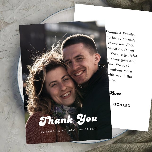 Carte De Remerciements Photo Mariage noir et blanc rétro (Créateur téléchargé)
