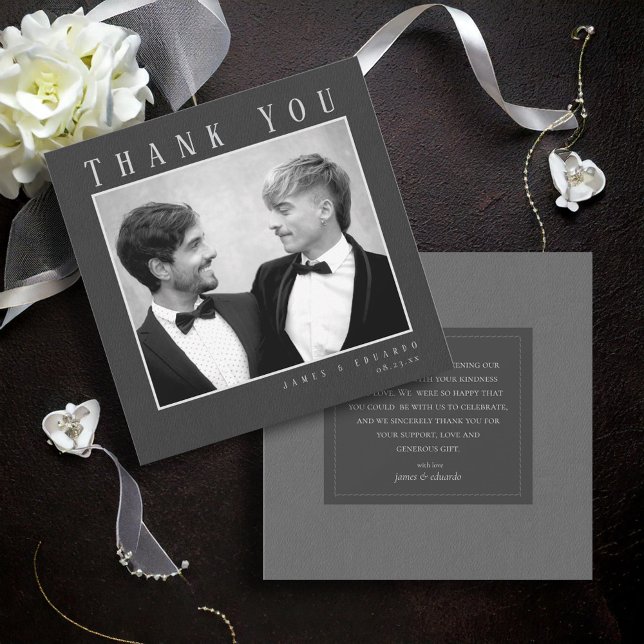 Carte De Remerciements Photo Mariage noir et blanc sur mesure ID1090 (Créateur téléchargé)
