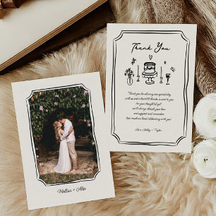 Carte De Remerciements Photo Mariage original à la main fantaisiste