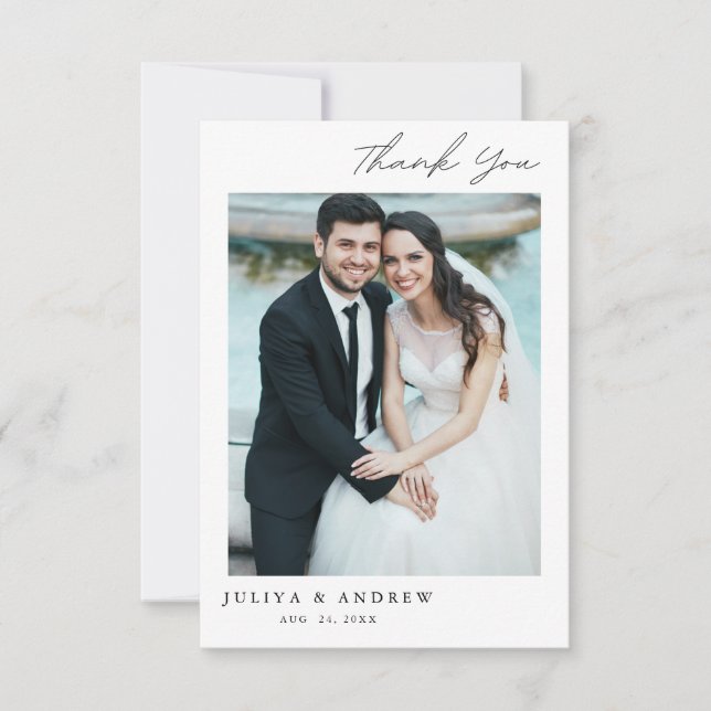 Carte de remerciements photo mariage simple et élé (Devant)