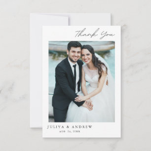 Carte de remerciements photo mariage simple et élé