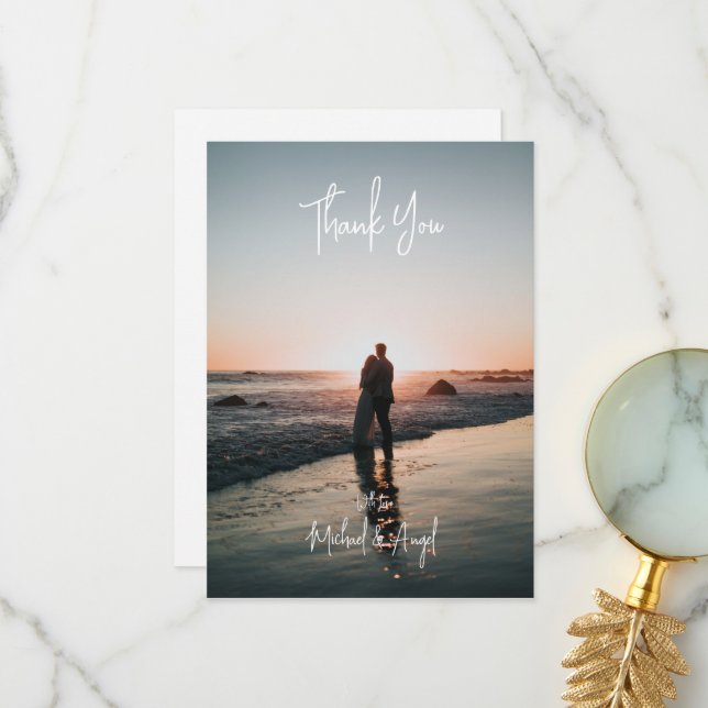 Carte de remerciements photo Mariage simple plat (Devant/Arrière en situation)