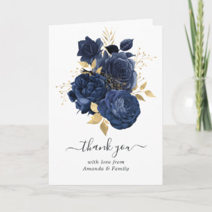 Carte De Remerciements Photo Marine Blue et Gold Vintage Roses