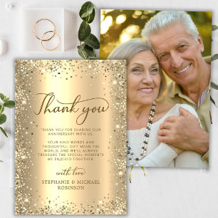 Carte De Remerciements Photo Métal Pailleté Or 50ème Anniversaire de Mari