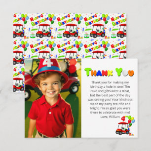 Carte De Remerciements Photo Mignon 4e Anniversaire Chariot de Golf Rouge