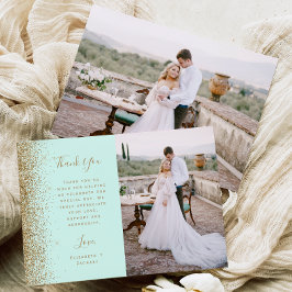 Carte De Remerciements Photo Mint Green Gold Glitter Script Wedding