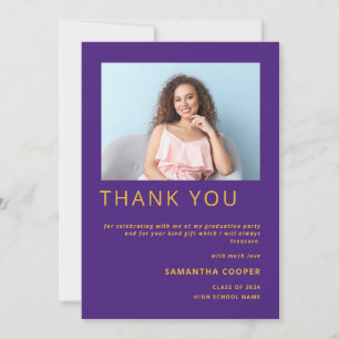 Carte De Remerciements Photo moderne 2022 Graduation Jaune violet