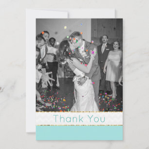 Carte de remerciements photo moderne Aqua Chevron 