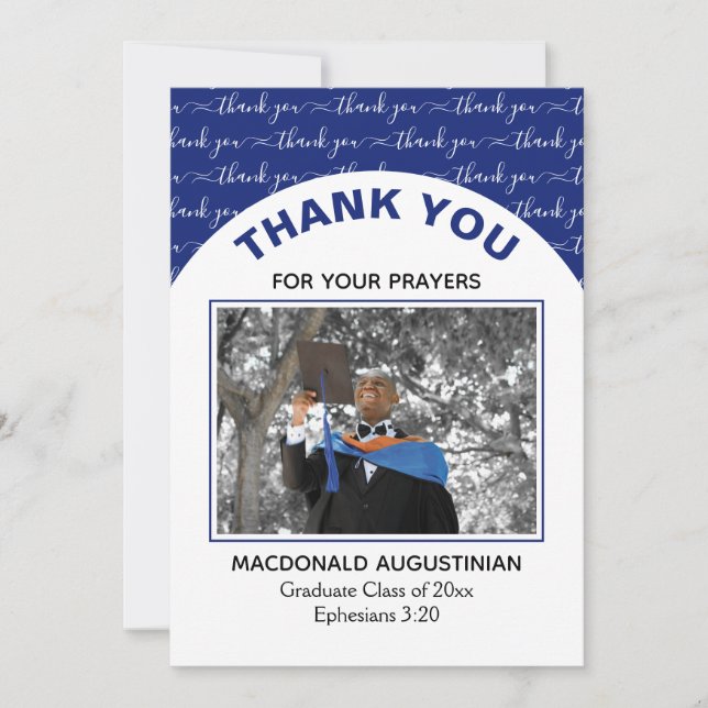 Carte de remerciements photo moderne Blue Graduate (Devant)
