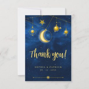 Carte De Remerciements Photo moderne Céleste Midnight Blue Gold