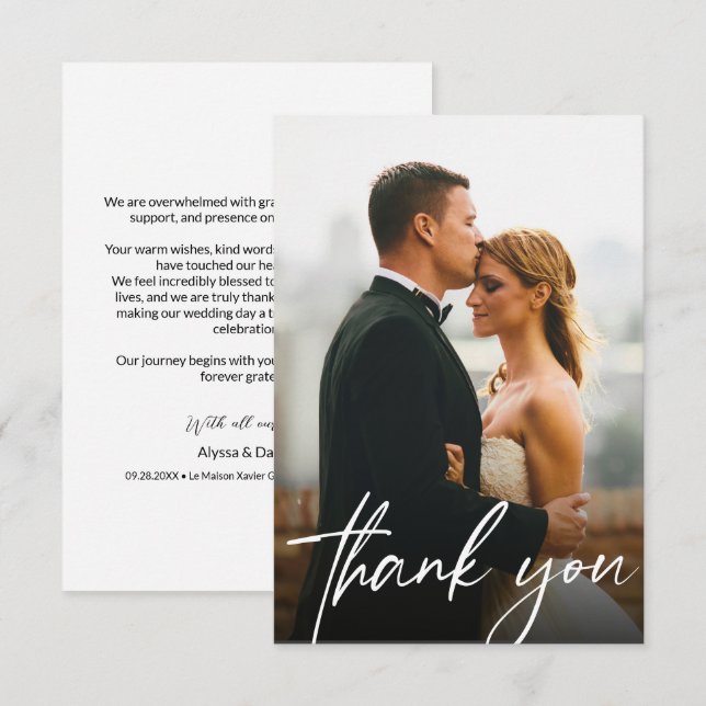 Carte De Remerciements Photo moderne personnalisée 1 Mariage simple (Devant / Derrière)