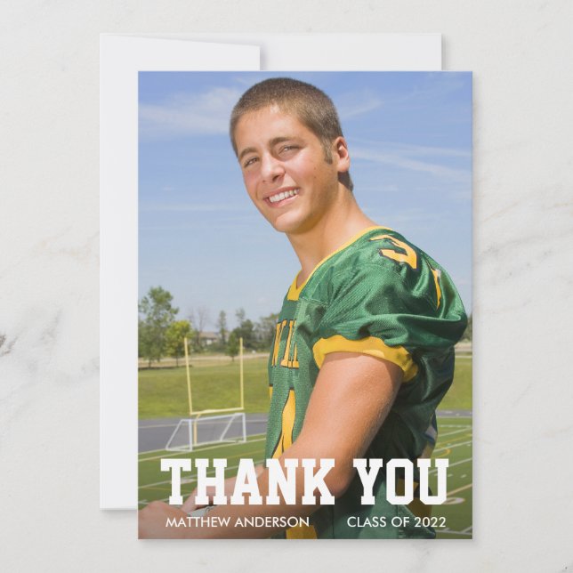 Carte De Remerciements Photo Moderne Sportive Graduation (Devant)
