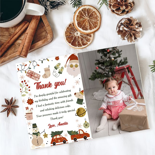Carte De Remerciements Photo Noël Père Noël Anniversaire (Créateur téléchargé)