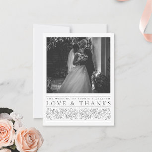 Carte De Remerciements Photo officielle Feuille noir blanc Mariage