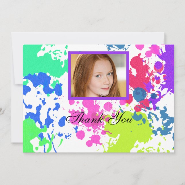 Carte de remerciements photo Paint Splatter Neon (Devant)