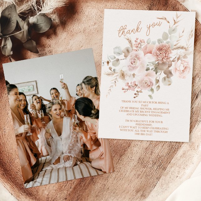 Carte De Remerciements Photo Pampas en laiton rose pâle (Créateur téléchargé)