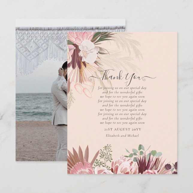 Carte de remerciements photo Pampas Mariage d'herb (Devant / Derrière)