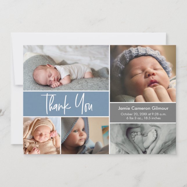 Carte De Remerciements Photo personnalisée Baby Boy Dusty Blue Douche (Devant)