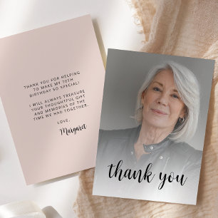 Carte De Remerciements Photo personnalisée Blush Pink 70e fête d'annivers