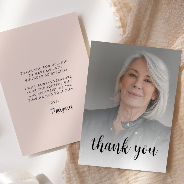 Carte De Remerciements Photo personnalisée Blush Pink 70e fête d'annivers (Créateur téléchargé)