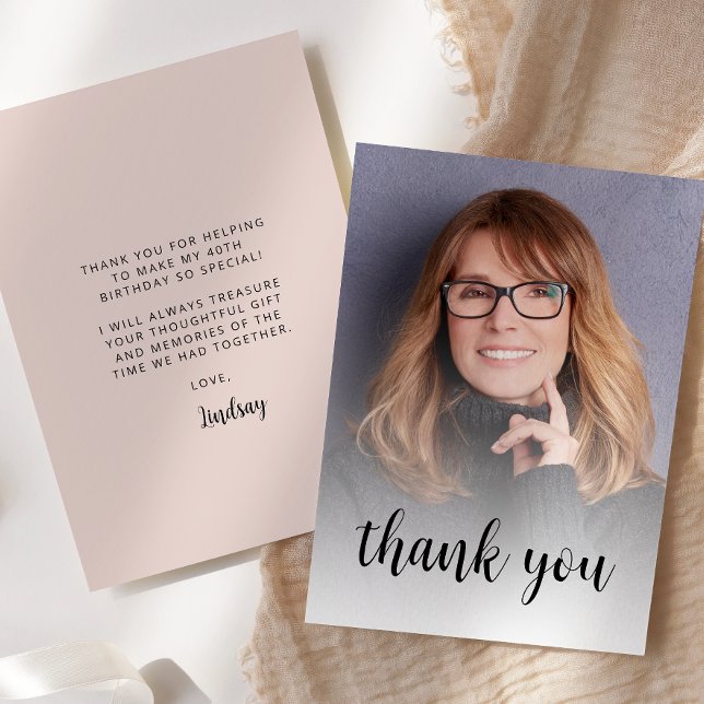 Carte De Remerciements Photo personnalisée Blush rose 40e anniversaire fê (Créateur téléchargé)
