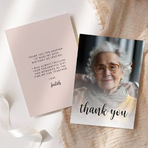 Carte De Remerciements Photo personnalisée Blush rose 80e anniversaire fê