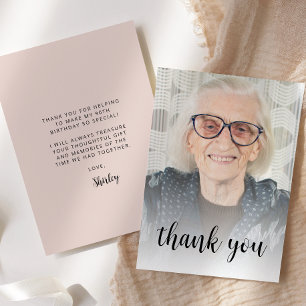 Carte De Remerciements Photo personnalisée Blush rose 90e fête d'annivers