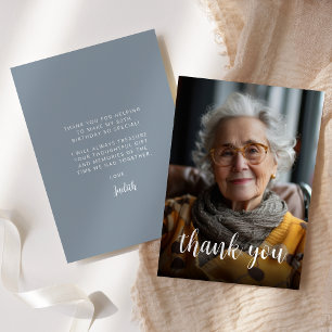 Carte De Remerciements Photo personnalisée Dusty Blue 80th Birthday Party