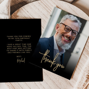 Carte De Remerciements Photo personnalisée Gold Script 70e fête d'anniver