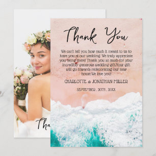 Carte De Remerciements Photo personnalisée Mariage de plage côtière tropi