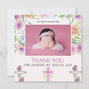 Carte de remerciements photo Pink Girl Baptism Chr