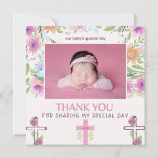 Carte de remerciements photo Pink Girl Baptism Chr