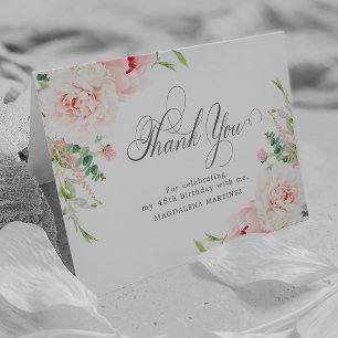 Carte De Remerciements Photo pliée florale rose blush pour 45e anniversai