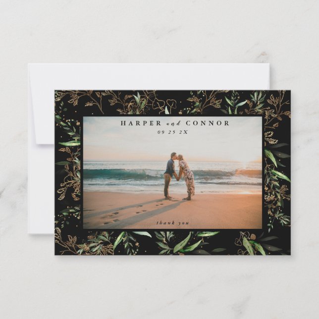 Carte De Remerciements Photo Premium Black Elegant Boho Sage Eucalyptus P (Devant)