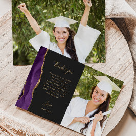 Carte De Remerciements Photo Purple Agate Gold Script Dark Graduation
