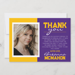 Carte de remerciements photo Purple & Gold Graduat