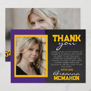 Carte de remerciements photo Purple & Gold Graduat