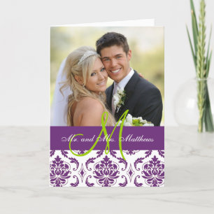 Carte de remerciements photo Purple Mariage damass