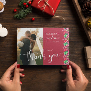 Carte De Remerciements Photo Red Poinsettia Mariage de vacances