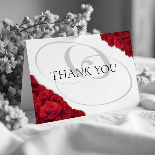 Carte De Remerciements Photo Red Roses Mariage photo (Classic Red Roses Photo Wedding Thank You Card Front)
