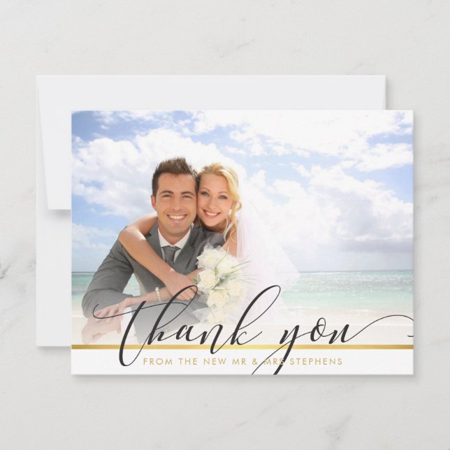 Carte De Remerciements PHOTO REMERCIEMENTS écriture calligraphique luxe m (Devant)