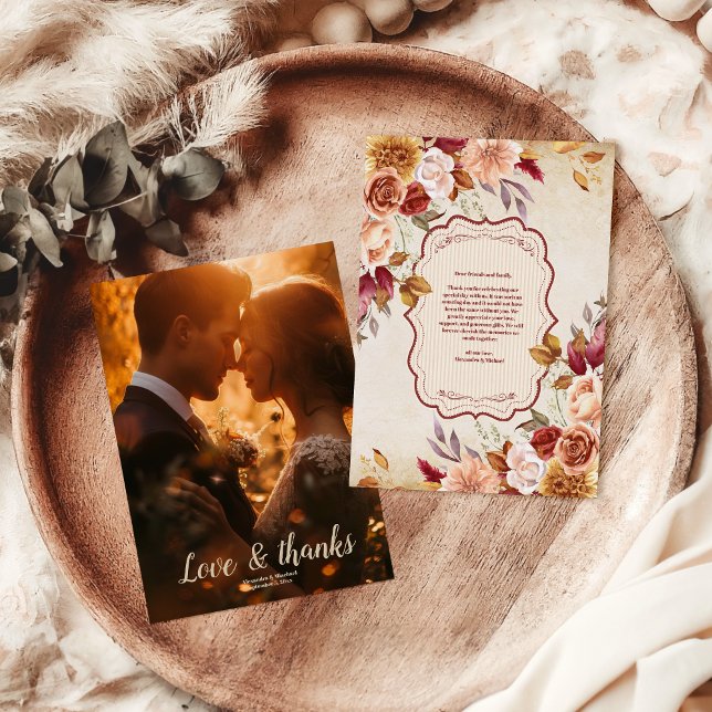 Carte De Remerciements Photo Rouille Fleurs en terre cuite Mariage orange (Créateur téléchargé)