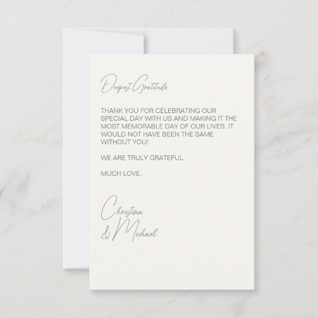 Carte De Remerciements Photo Sage Green et Soft White Mariage (Devant)