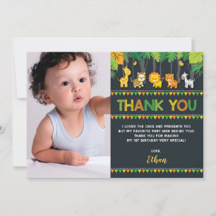 Carte De Remerciements Photo sauvage d'anniversaire de jungle de safari